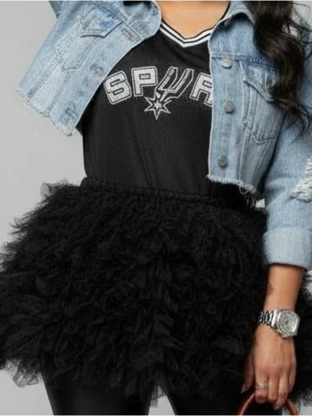 Black Ruffled Tulle Mini Skirt